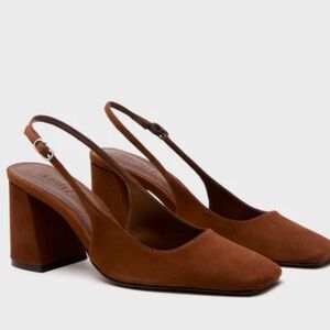 Schutz Leia Block slingback heels brown suede upper square toe block heel 9.5